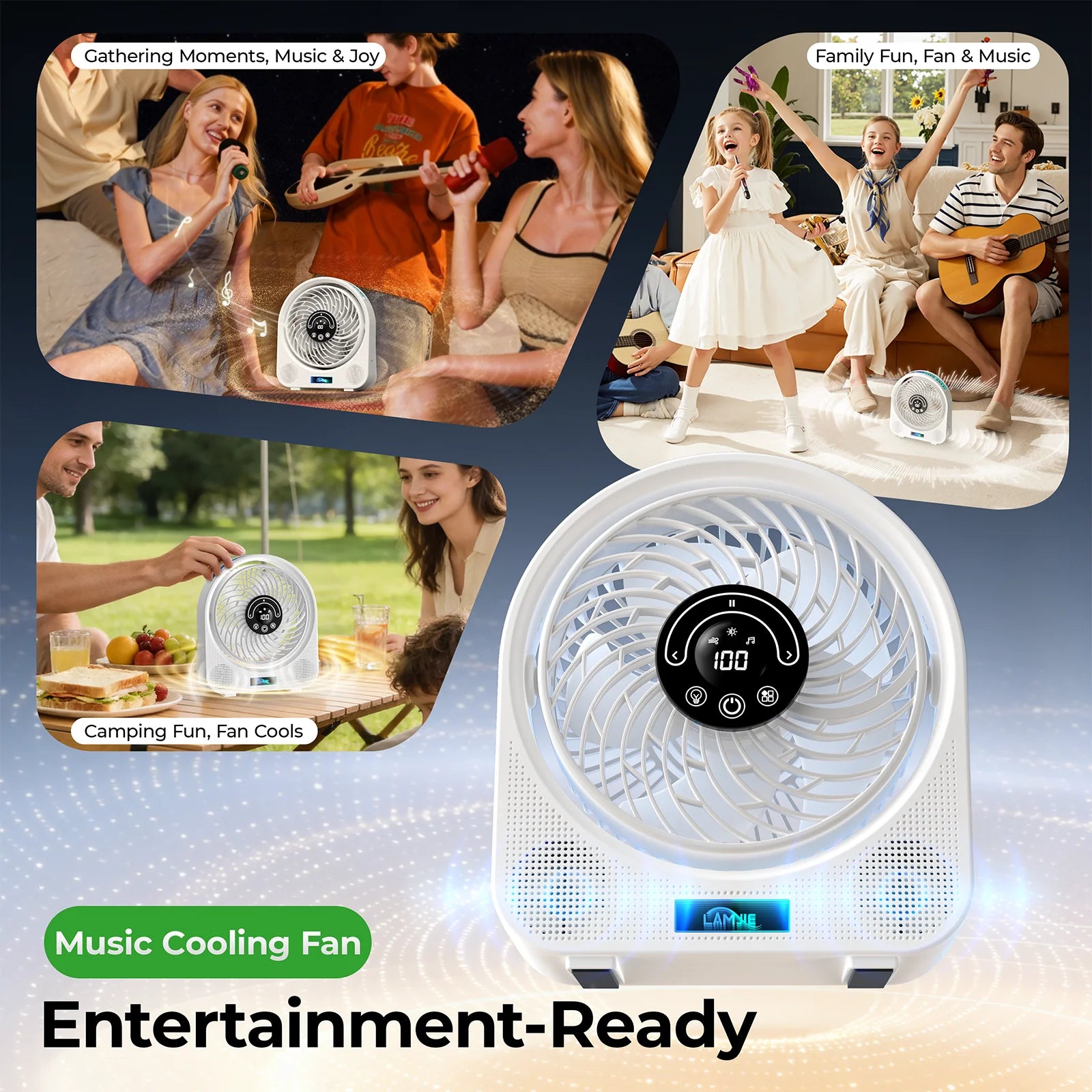 Desktop Bluetooth Music Fan Wireless Speaker USB Quiet Mini Fan for Home Office