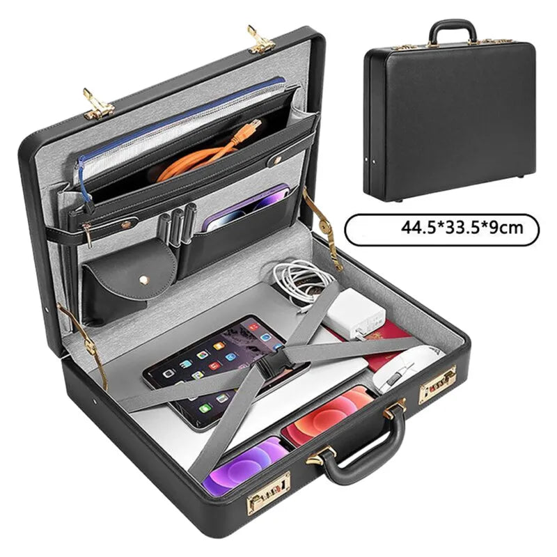 Professional PU Leather Business Briefcase Multifunctional Laptop Bag with Multiple Compartments, Document Organizer for Office
