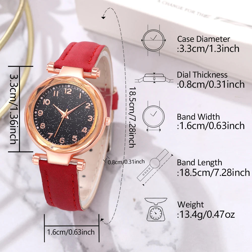 Set de 6 piezas de reloj y joyas para mujer en color rojo: Elegante, divertido y perfecto para regalar