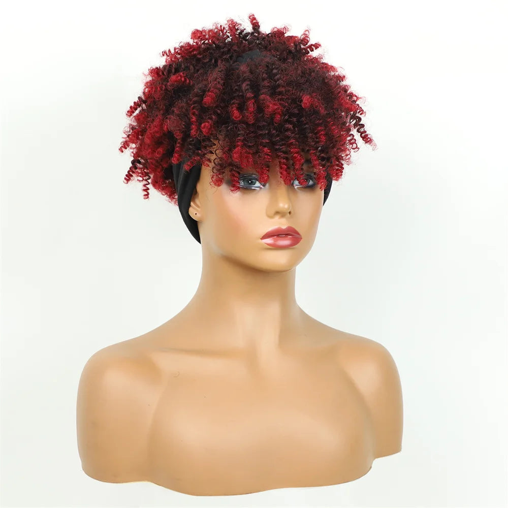 Headband Wigs for Women Synthetic Hair Kinky Curly Wigs With Scarf Natural Short Afro Wig for Black Woman False Hair Woman Wigs
