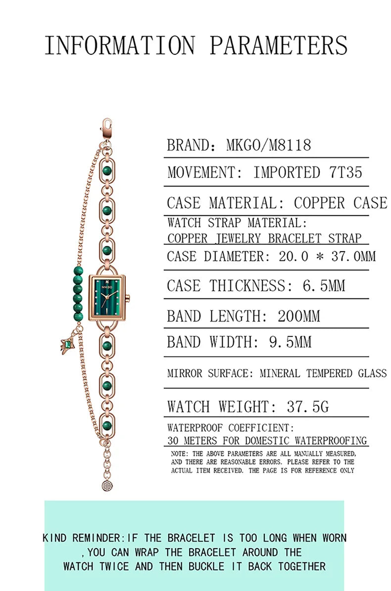 Women's Watch Light Luxury Brand Crystal Exquisite Medieval Emerald Bracelet Ladies Fashion Quartz Watches  Accessories