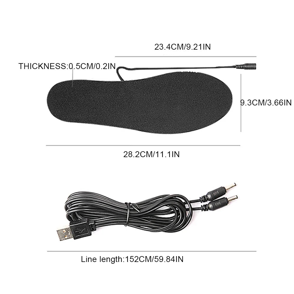 Plantillas térmicas USB, almohadillas eléctricas térmicas para zapatos, plantillas eléctricas térmicas recortables, lavables para camping y pesca en invierno