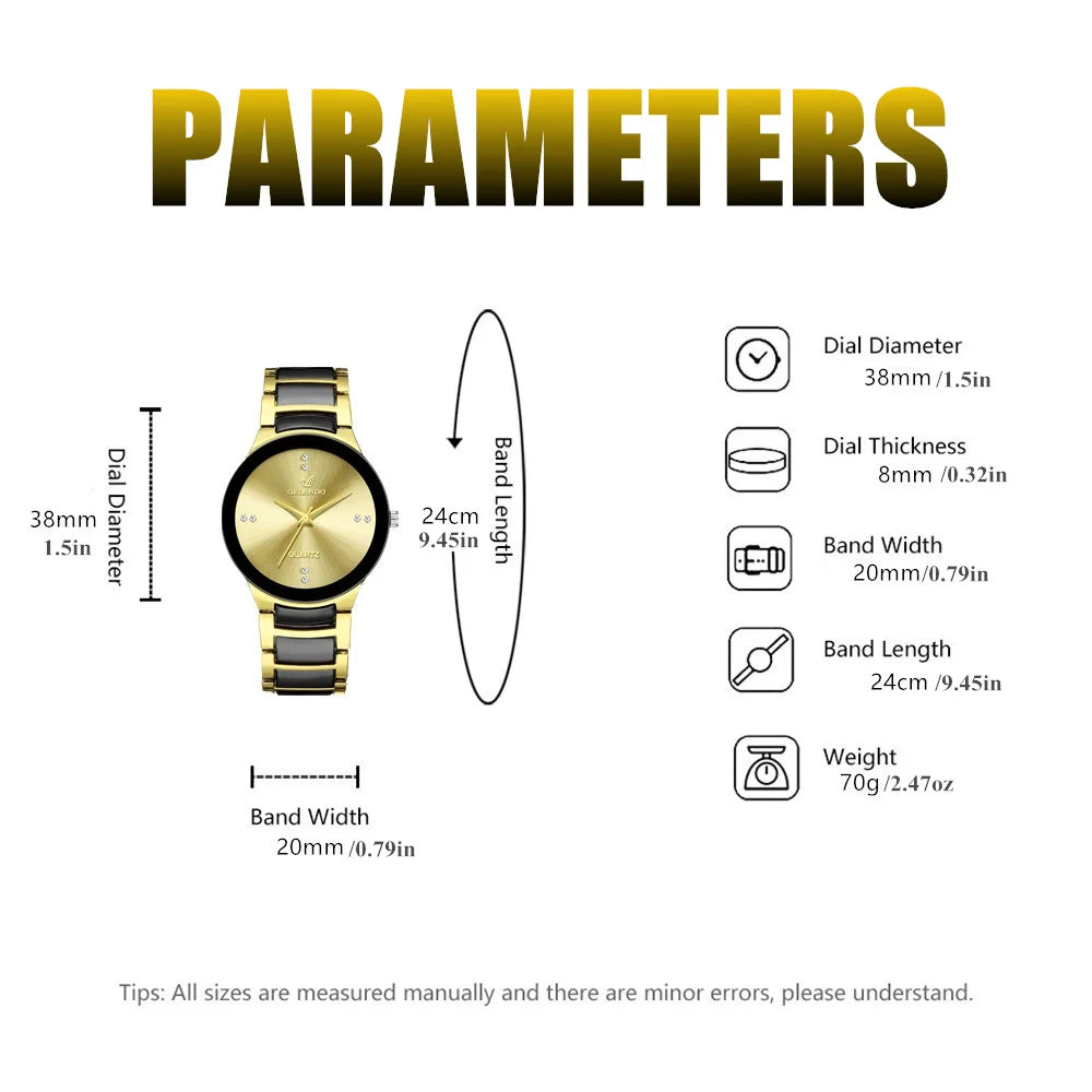 ORLANDO Hombres Lujo Relojes Recién Llegados Genial Negro Oro Cuarzo Acero Reloj de Pulsera Exquisito Masculino Relogio Moda Reloj