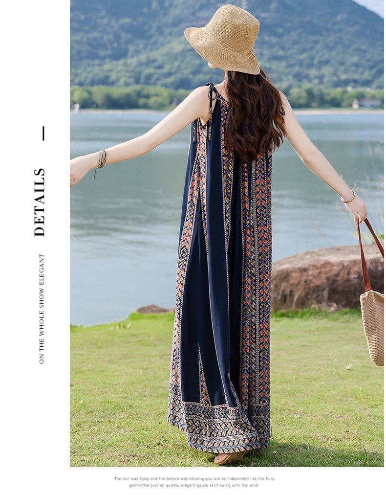 New Fashion Hot Summer Dresses For Women  Casual Flower Print Floral Sleeveless Dress Vintage Dress Loose Women Clothing