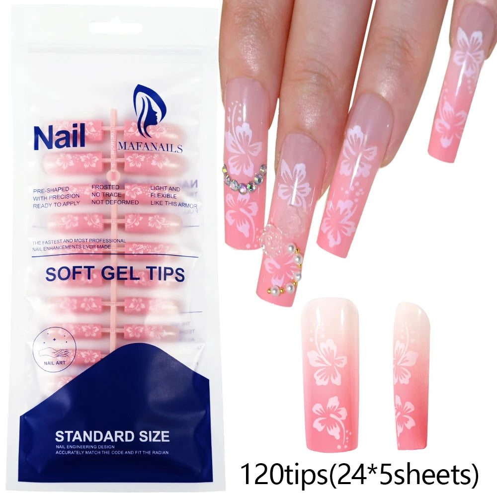 120pcs Black Edge Super Long French False Nail Removable Ballerina Coffin Almond Fake Nail Artificial Acrylic Press On Nail Tips