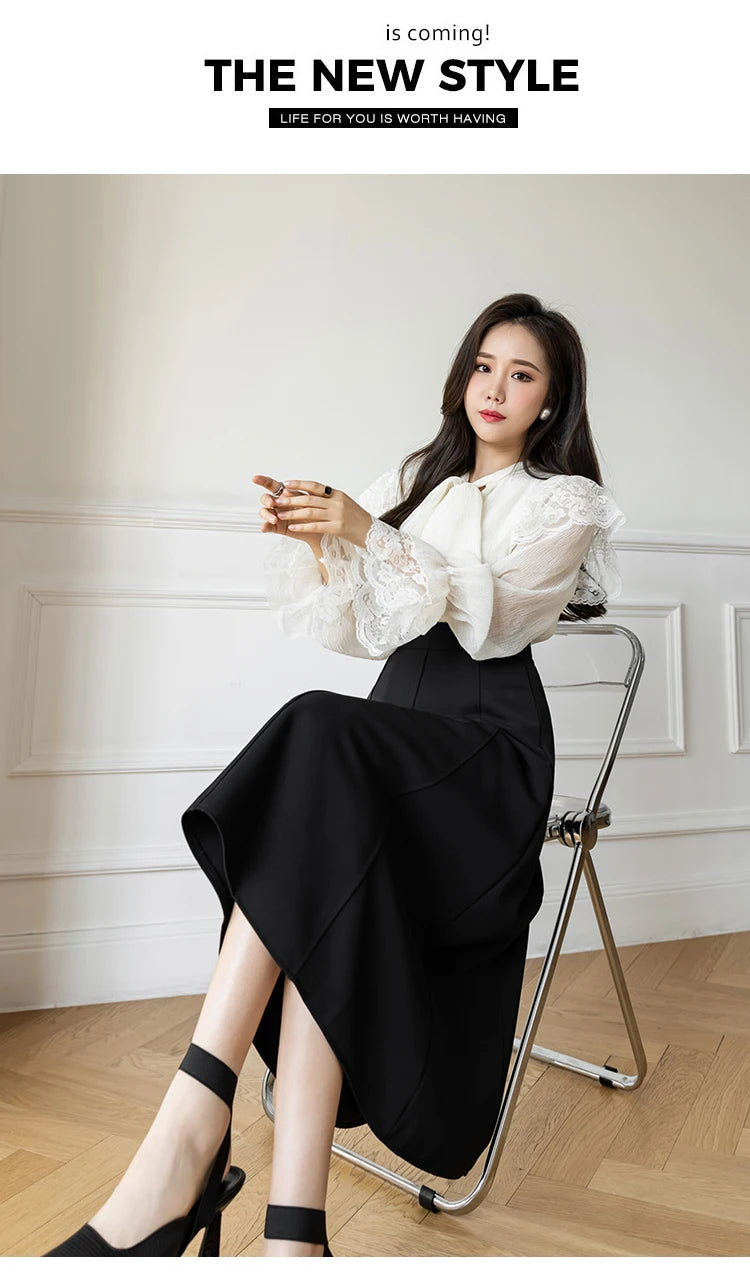 Women's Skirt Spring Women High Waist Solid Vintage Girl's Waist Down Skirt Knee-length A-line Fashion Thin Skirt for Women
