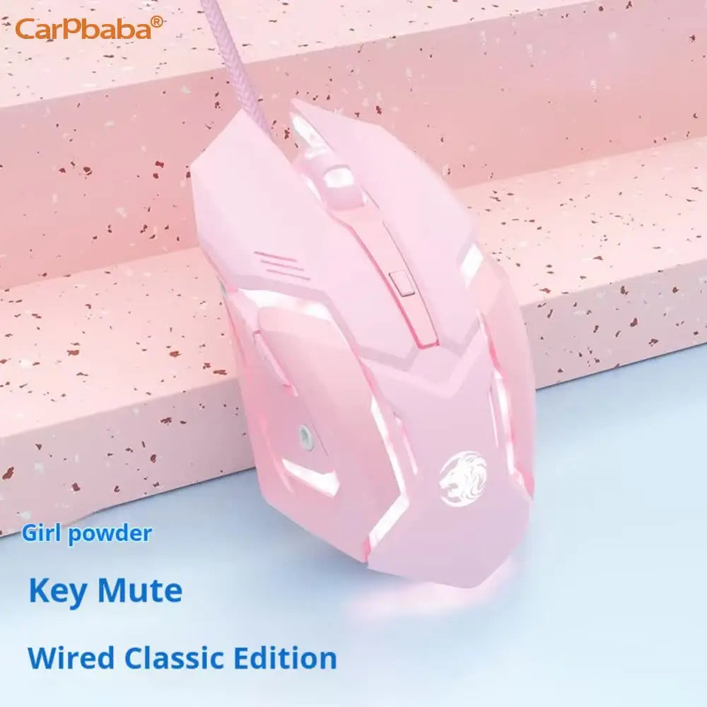 Souris de jeu filaire Carpbaba G3 silencieuse rose mécanique e-sport pour fille, design élégant, portable, pour MacBook, ordinateur portable et PC gamer