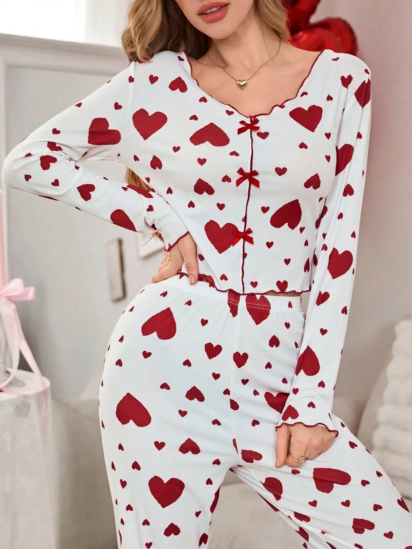Heart Print Pajama Set