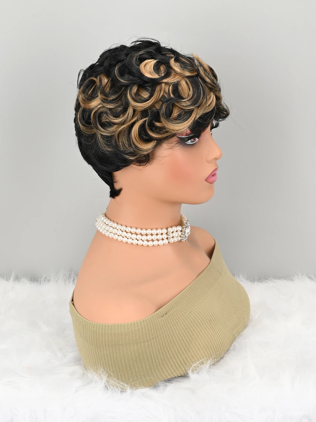 Short Pixie Wigs Short Brown Black Curly Pixie Wigs Synthetic Hair Wigs  Natural Wavy Brown Black Pixie Cut Wig