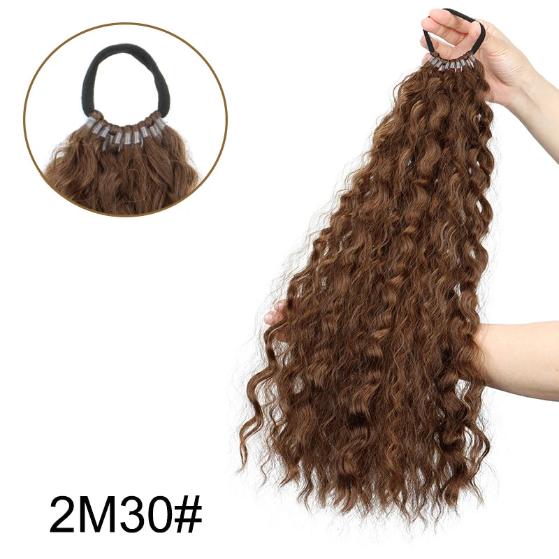 18Inch Synthetic Long Kinky Curly Afro Ponytail Hair Extension Elastic Rubber Band Fluffy Hairpiece for Women Daily Use