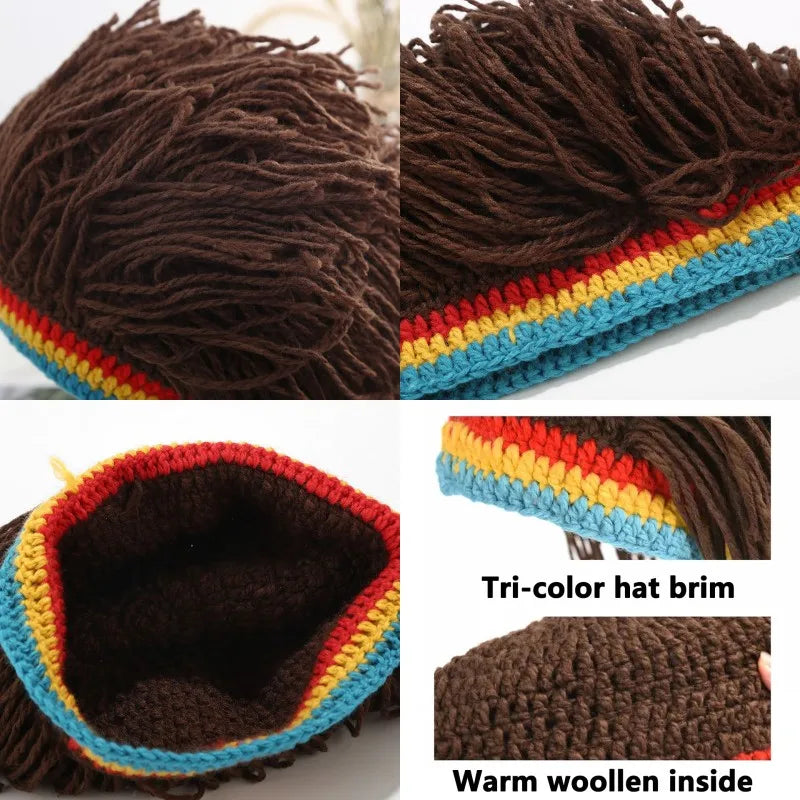 African Men Women Synthetic Wig Hat False Braid Dreadlocks Beanie Cap Handmade Crochet Hat Rasta Jamaica Cosplay Party Headwear