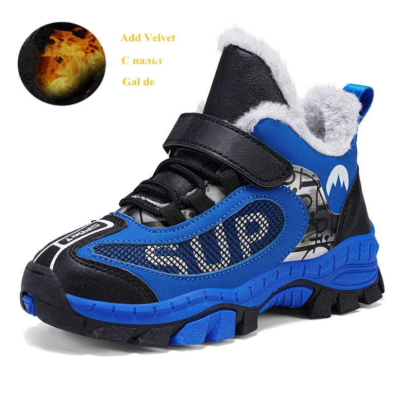 Winter Plus Velvet Hiking Shoes For Kids Non-slip Platform High Top Sports Shoes Boys Outdoor Warm Plush Children's Sneakers
