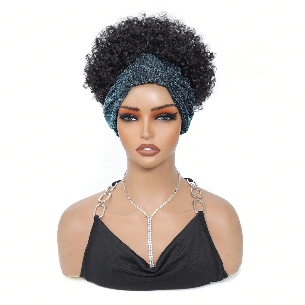 Black Headband Wigs For Women Afro Kinky Curly Wig With Synthetic Short Hair Wigs With Headband Attached Headwrap Wigs