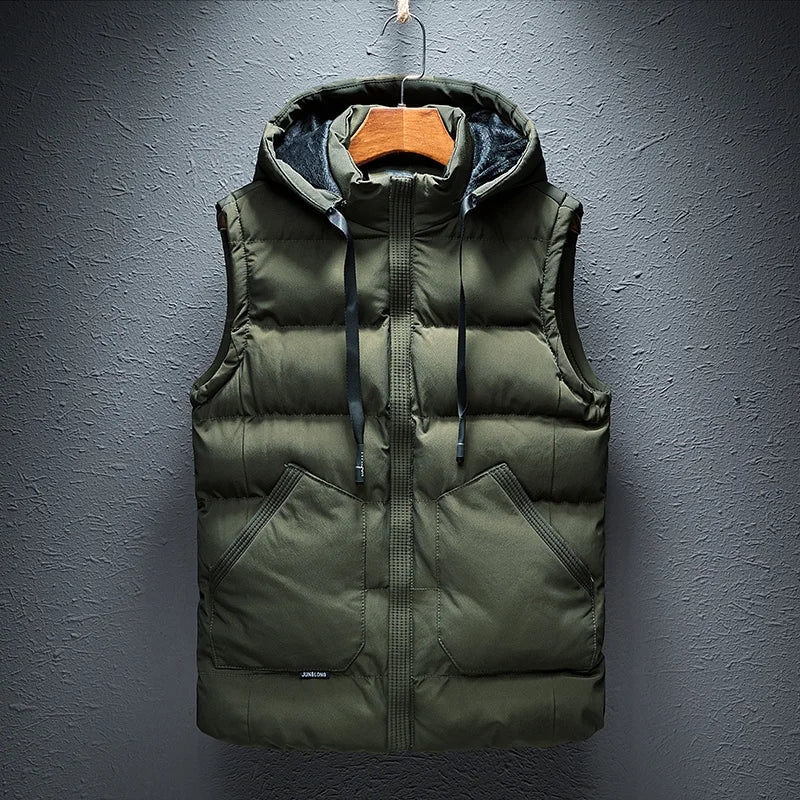 Winter Hooded Vests Male Vest Coats Men Stand Collar Thicken Waistcoats Clothing Mens Jacket Sleeveless Vest M-6XL Travel Vest