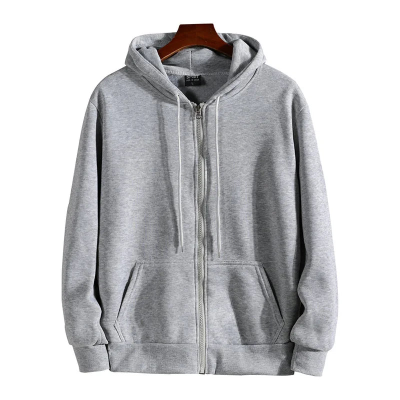 Sweat à capuche zippé automne-hiver pour homme, manches longues, coupe ample, style décontracté et tendance, idéal pour le sport.
