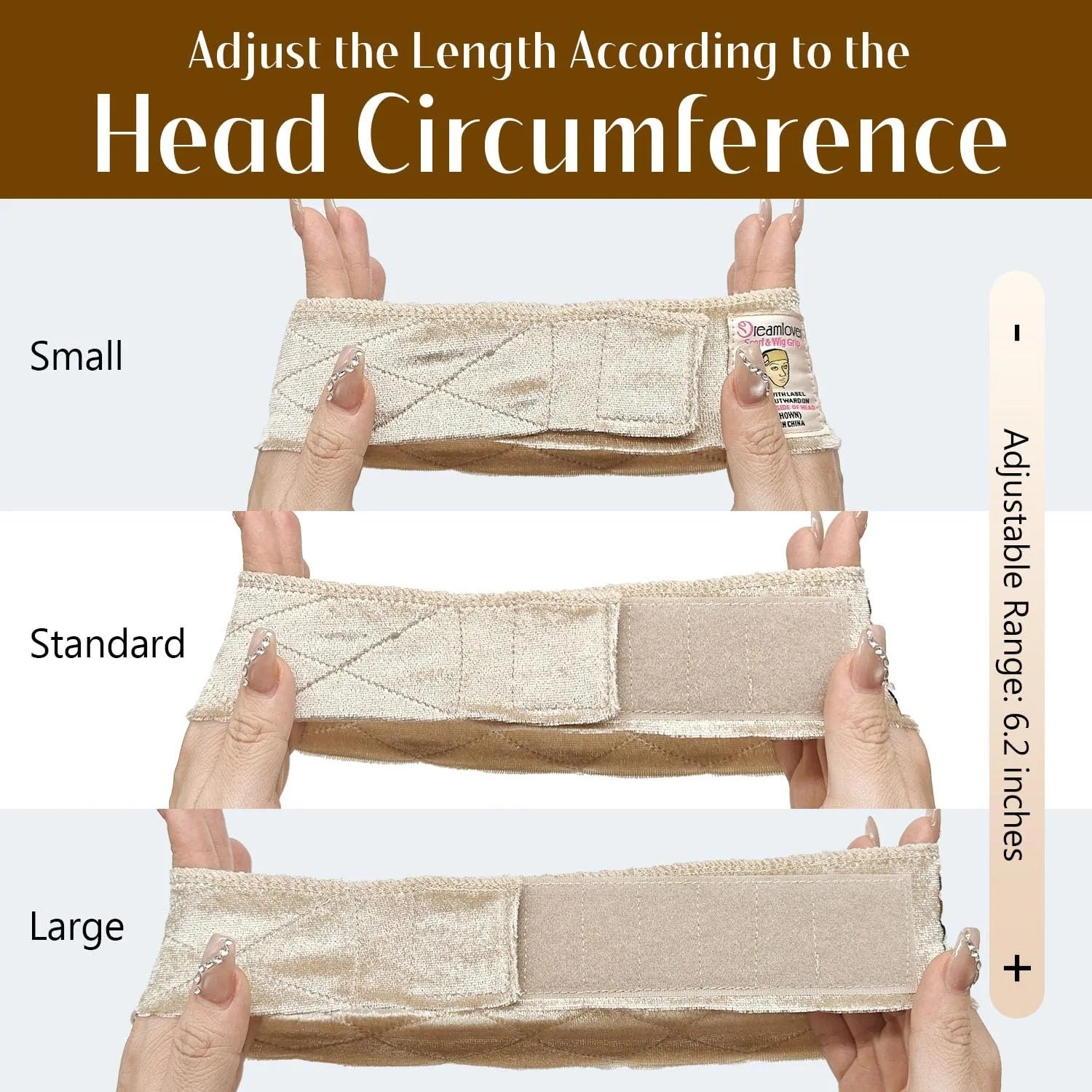 1 PCS Wide Wig Grip Band for Lace Front Wigs, Velvet Wig Grip Band with Adjustable Hook & Loop Fastener, Nude, 1 Pieces