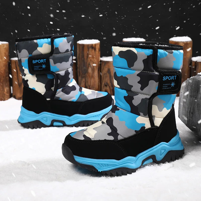 Winter Children Shoes Plush Waterproof Fabric Non-Slip Girl Shoes Rubber Sole Snow Boots Fashion Warm Outdoor Boots