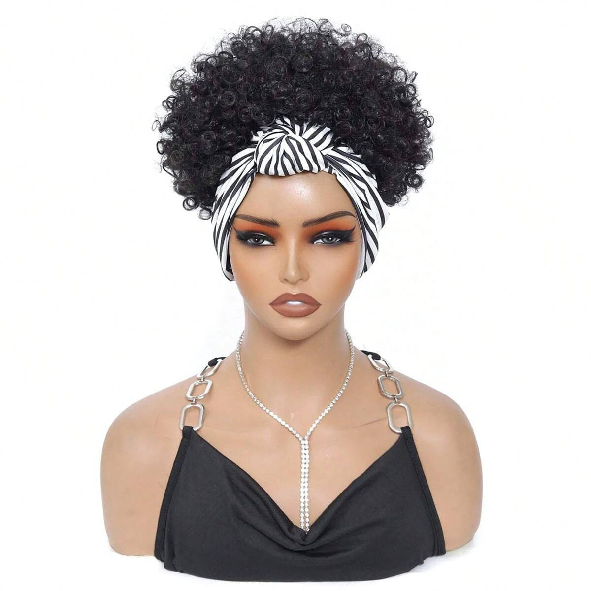 Black Headband Wigs For Women Afro Kinky Curly Wig With Synthetic Short Hair Wigs With Headband Attached Headwrap Wigs