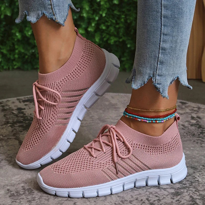 Green Soft Sole Knit Walking Shoes for Women Comfortable Breathable Mesh Sneakers Woman Plus Size Lightweight Casual Flats