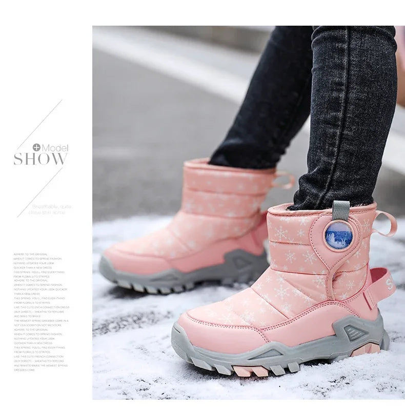 Children Snow Boots Girls Boys Fashion Sneakers Winter Kids Keep Warm Sport Fashion Leather Shoes Outdoor Snow Ankle Boots New