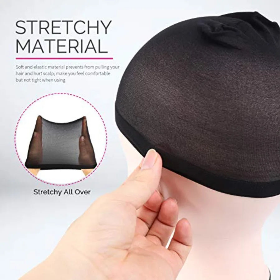 Wig Cap, 6PCS Black Stocking Caps for Wigs, Stretchy Stocking Nylon Caps for Women, Girls,