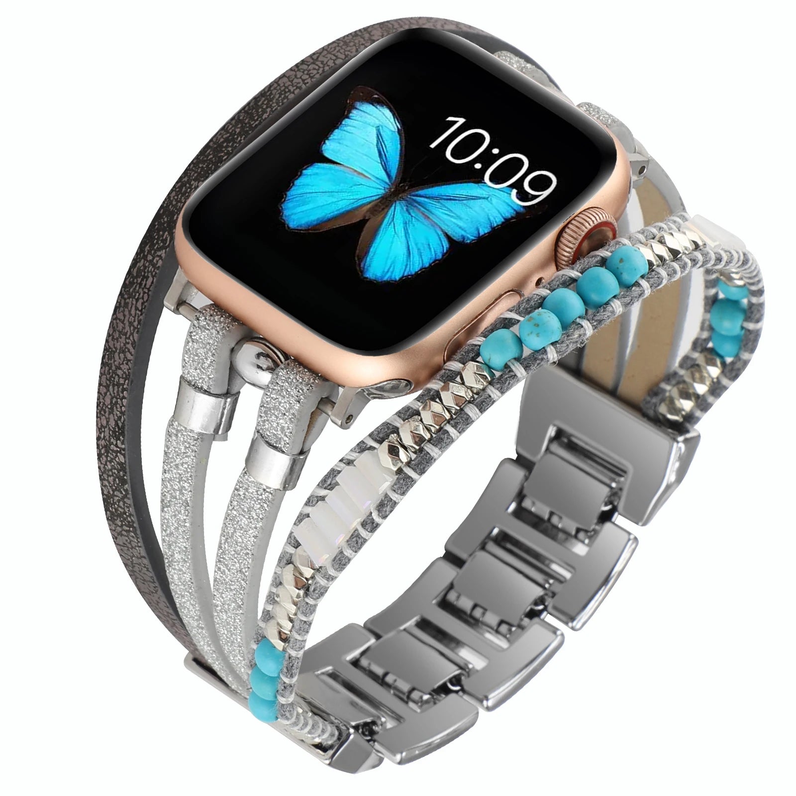Metal Strap For Apple Watch Band Series876 SE54Ultra Women Jewelry Bracelet Chain IWatch 49mm 45mm 41mm 40mm 38 44mm Peal Wrist