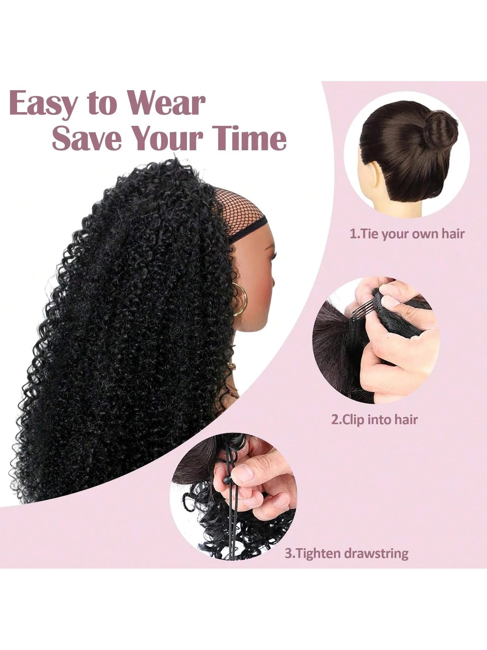 Extensions de Cheveux Synthétiques Frisés Kinky Afro Fluffy en Queue de Cheval avec Cordon de Serrage pour Femmes, 45 cm