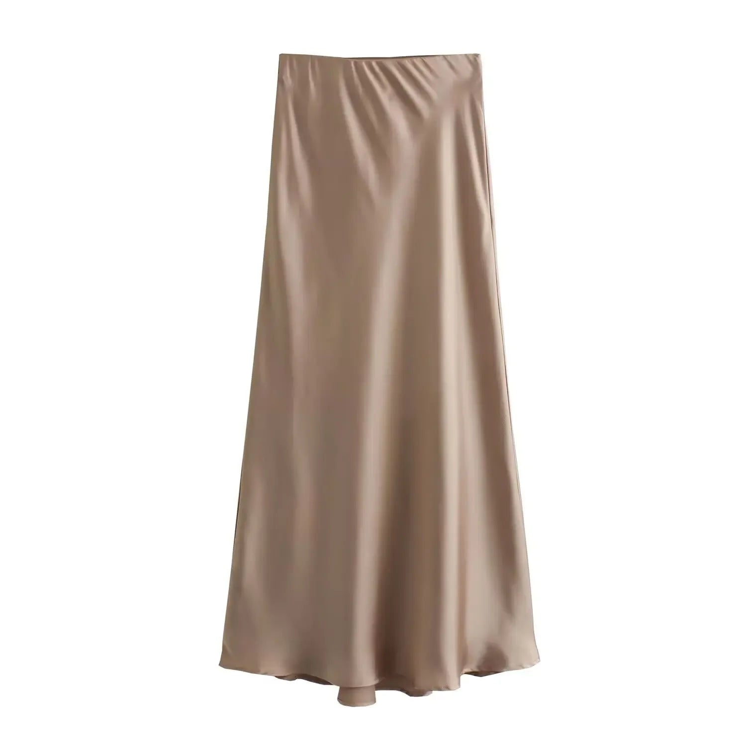 Willshela Falda de satén negra para mujer, falda larga elegante de cintura alta para mujer, falda midi de moda de verano, faldas de oficina para mujer