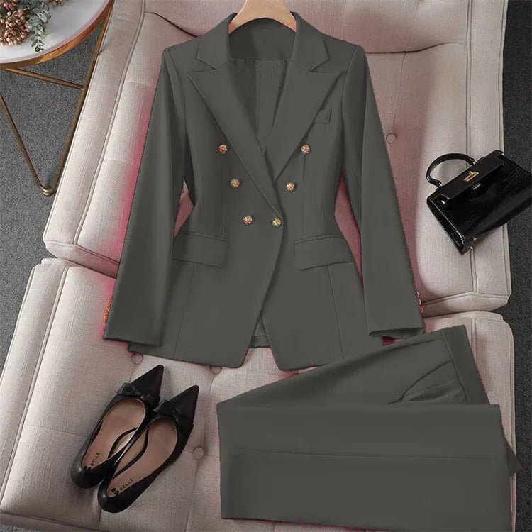 Casual Long Sleeve Blazer Pant Sets Suits For Woman Fashion 2 Pieces Set For Women Office Lady Coats Jackets