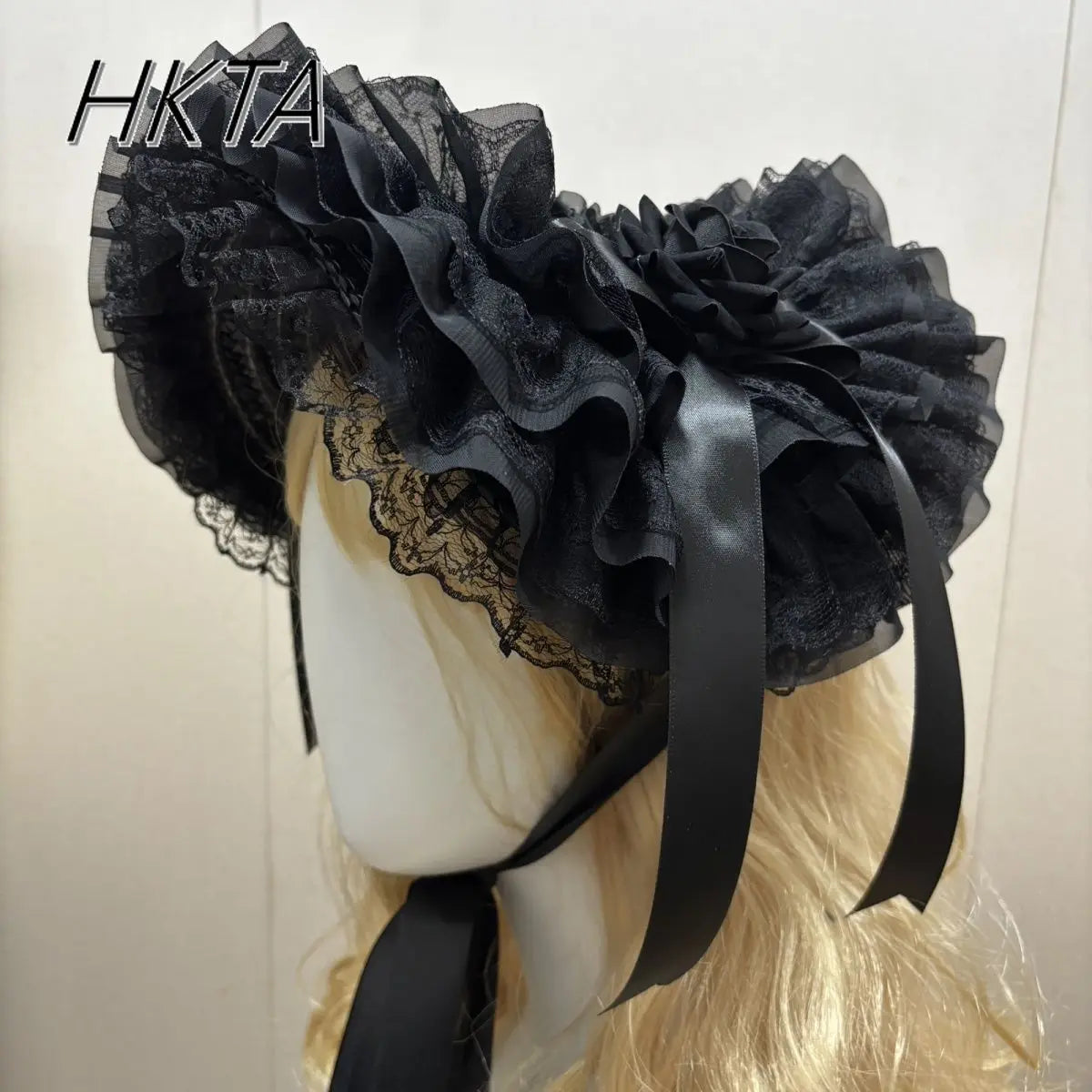 Lolita Flowers Pleated Lace Print Lace Up Women Straw Hat Spring Sweet Girls Cosplay Hair Clip Cap Kawaii Lolita Caps Black Hat