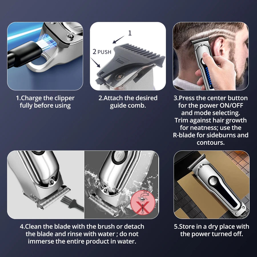 Hair Clipper Hair Cutting Machine USB Rechargeable Cordless T Blade Barber Hair Cut Grooming Home Use for Styling Beard Trimmer