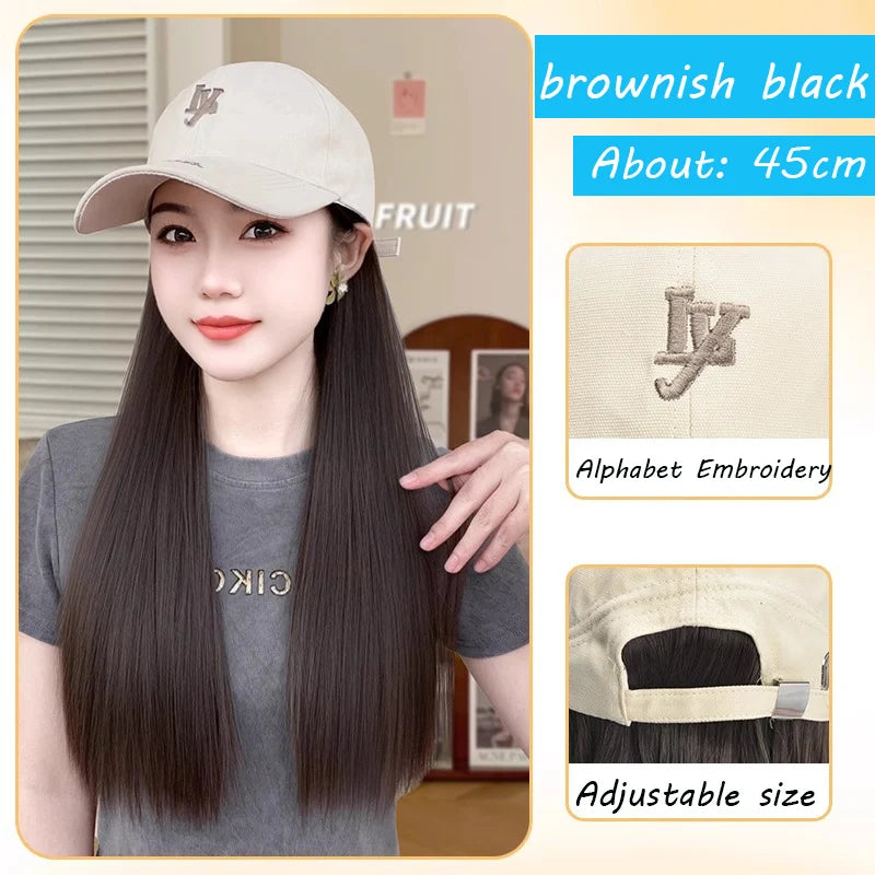 Synthetic Wig Hat Integrated Female New Highlight Fashion Hat Wig Fashion Baseball Cap Long Straight Hair Daily Wear