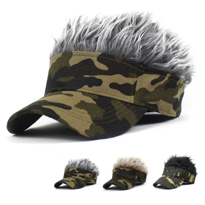 Gorra Unisex Verde Militar Camuflaje Estampado Anti-UV Golf Béisbol Pelo Sintético con Púas Sombrero Deporte Correr Peluca Parasol