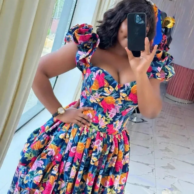 Africa Clothing Sleeveless Dress Sexy V-Neck Slim Dress Office Lady Party African Dresses For Women Summer Spring