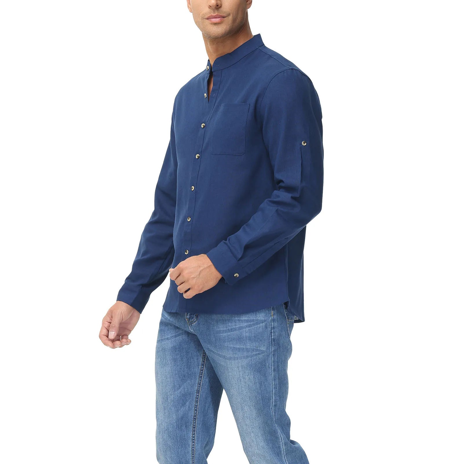 Men's Fashion Collar Henley Shirts Solid Color Casual Shirt for Vacation Men Business Casual Shirt Summer Breathable Daily Shirt
