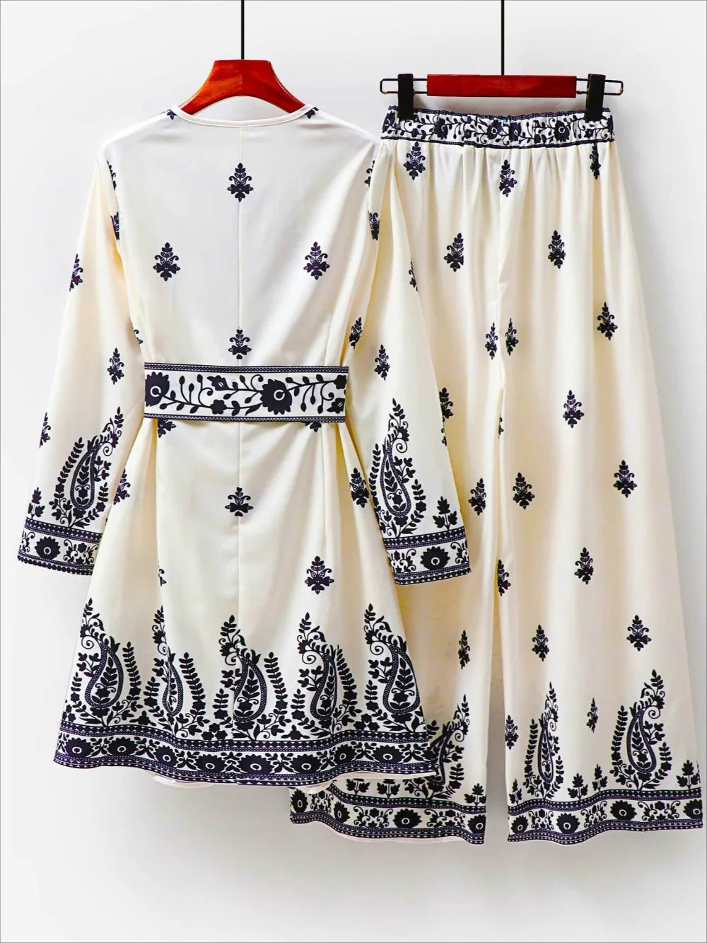 Conjunto de 2 piezas musulmán de Dubái para mujer, blusa estampada con pantalones de pierna ancha, traje musulmán de Marruecos, conjunto casual de ropa árabe para mujer