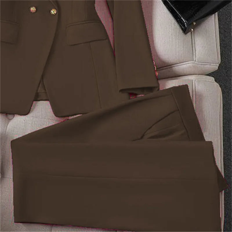 Casual Long Sleeve Blazer Pant Sets Suits For Woman Fashion 2 Pieces Set For Women Office Lady Coats Jackets