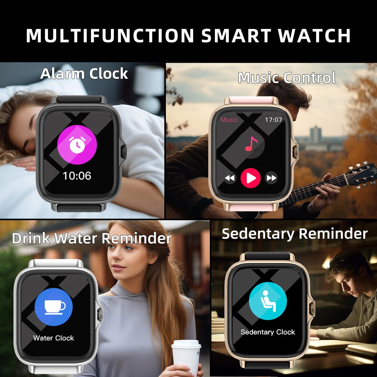 1,83'' Vanntett Smartklokke med Meldingssvar Anrop Søvnovervåking Sports Skritteller Informasjonsvarsler For iPhone Android