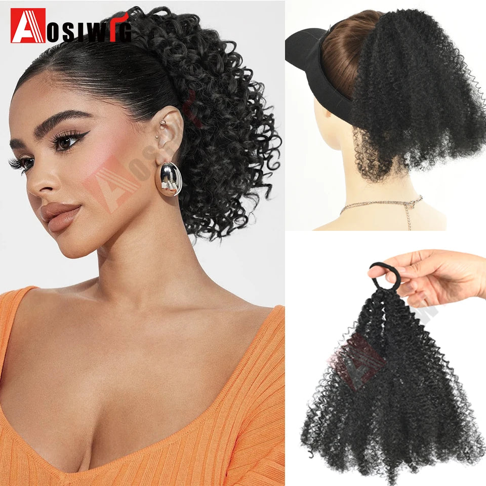 Elastic Rubber Band Ponytail Extended by 10 inches Short African Curly Ponytail African Women Fluffy Ponytail Synthetic Wig