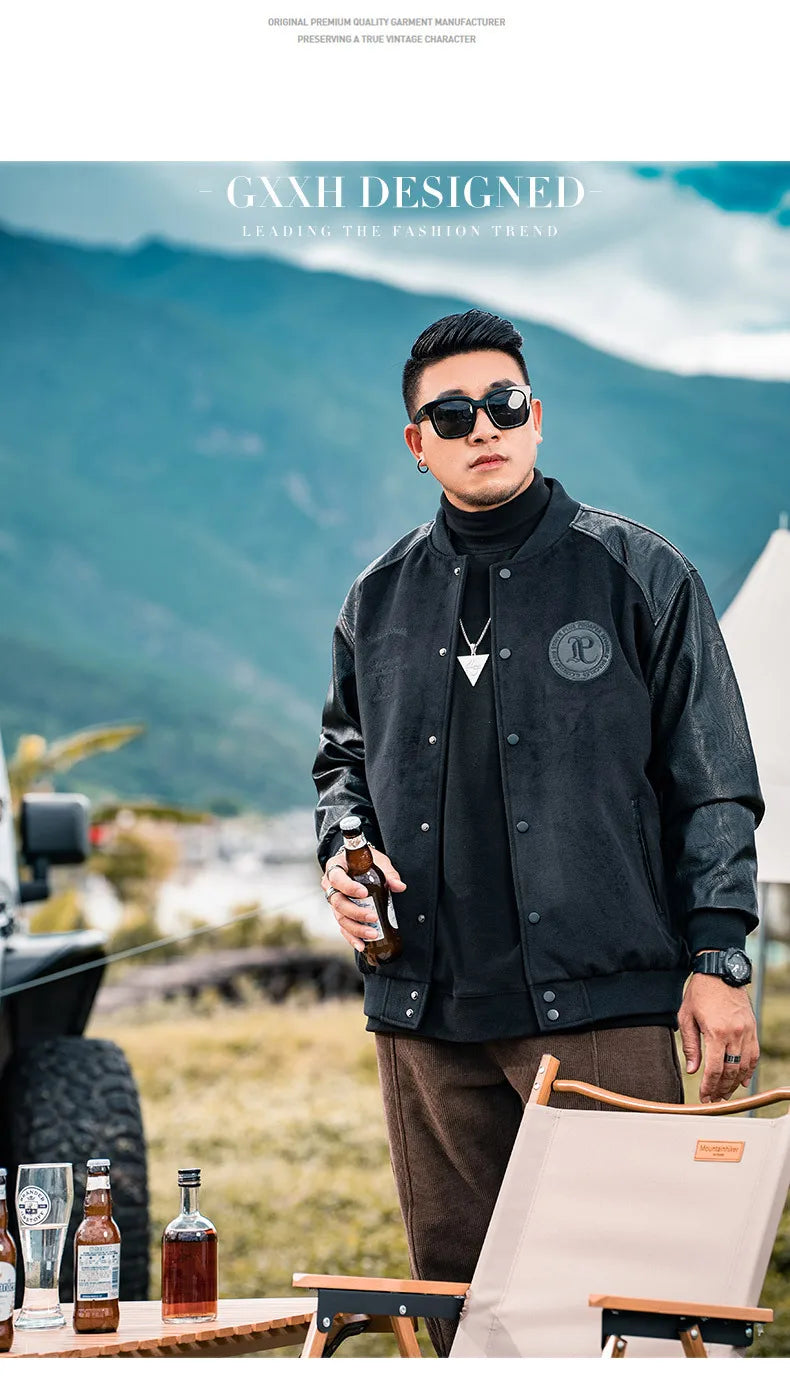Men's Baseball Jacket, Plus Size, Loose, Spliced Cotton, Basic Mass Jackets, Autumn And Winter American Jacket, 7XL