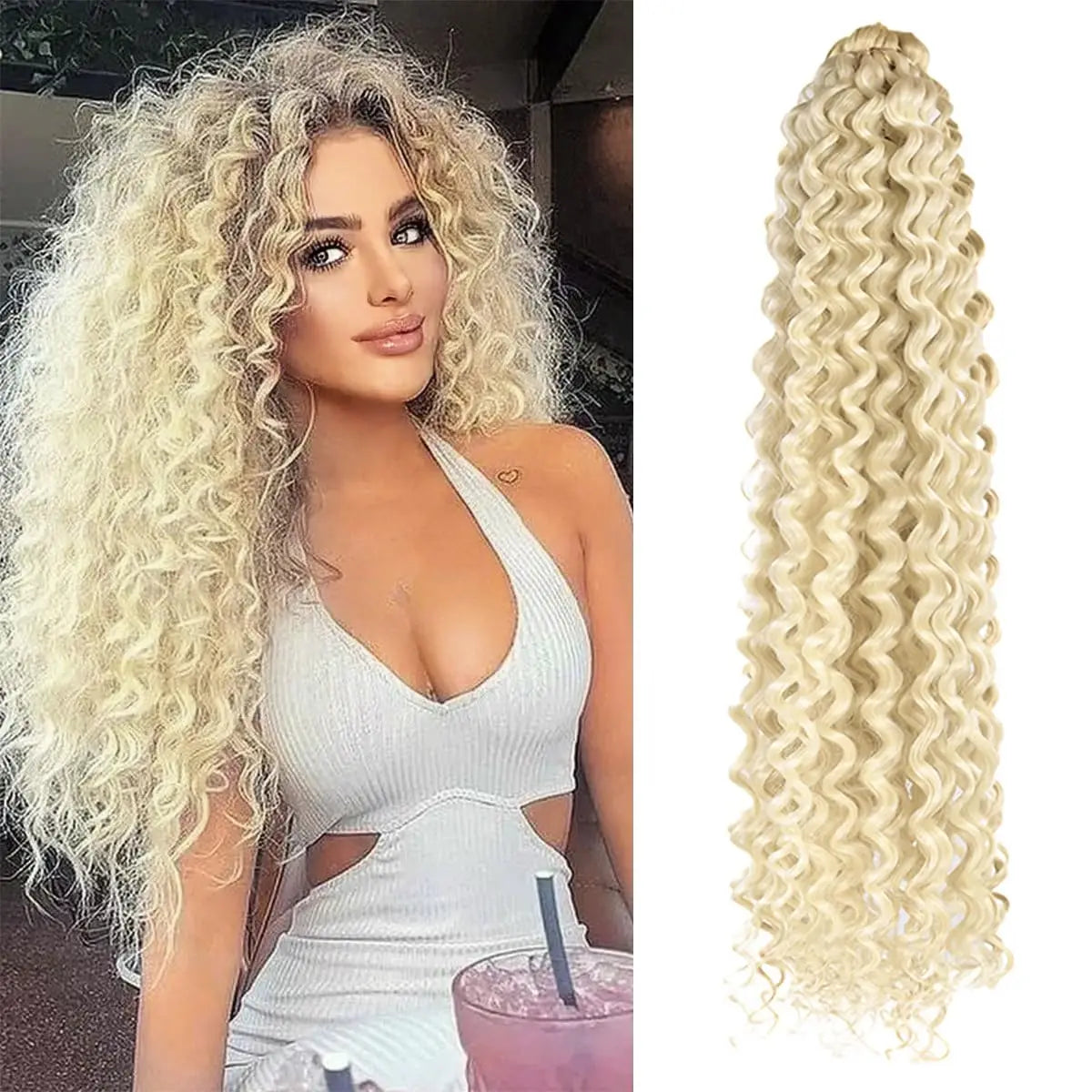 LINWAN Synthetic Curly Hair 24 Inch Water Wave Twist Crochet Braid Hair Ombre Pink  Deep Wave Braiding Hair Extension