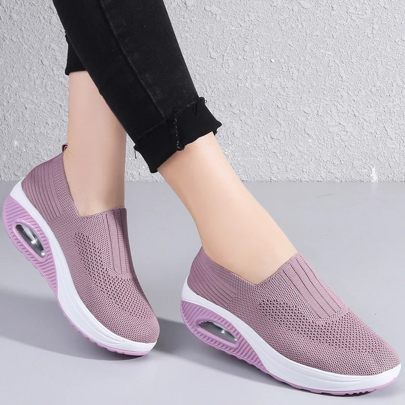 Sneakers Women Vulcanized Shoes Women Fashion Platform Solid Flat Ladies Shoes Casual Breathable Wedges Walking Running Shoes