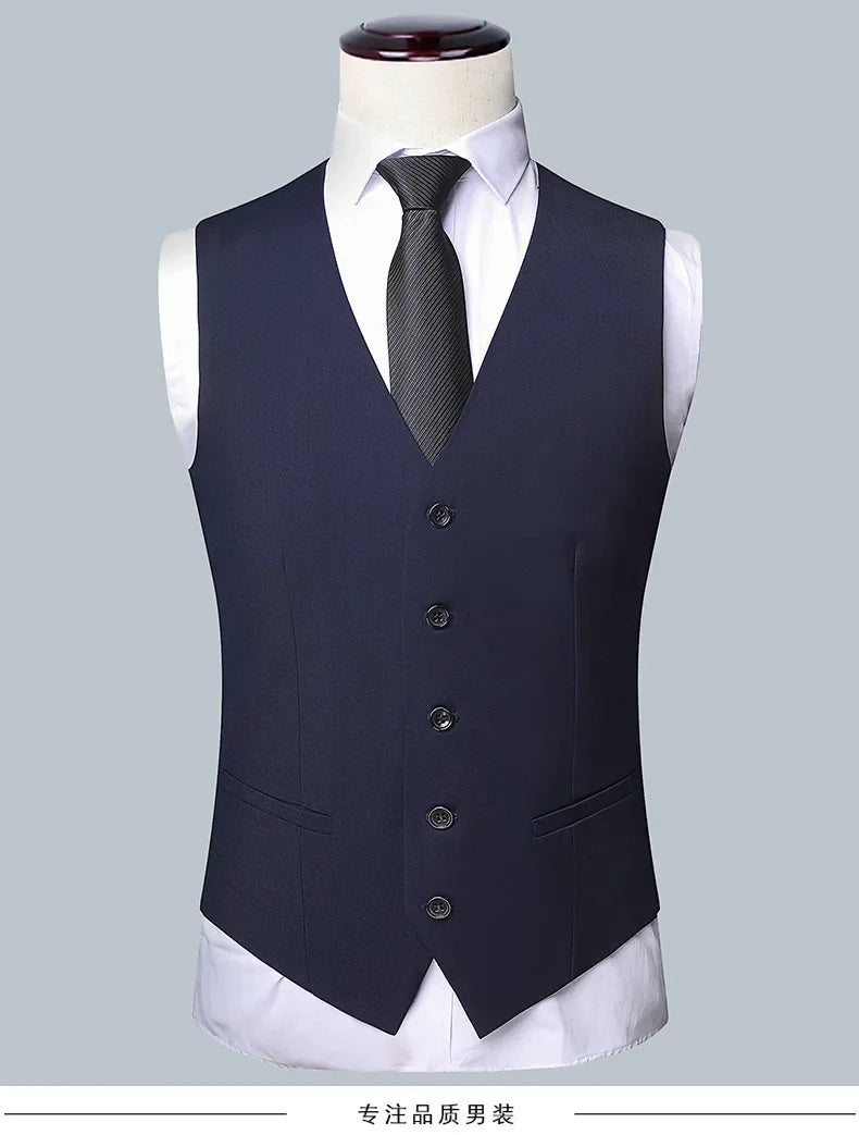 Suit (Blazer+ Vest + Pants) Men's Fashion Business Fit Wedding Professional Casual Single Breasted Gentleman Groom Dress Suit