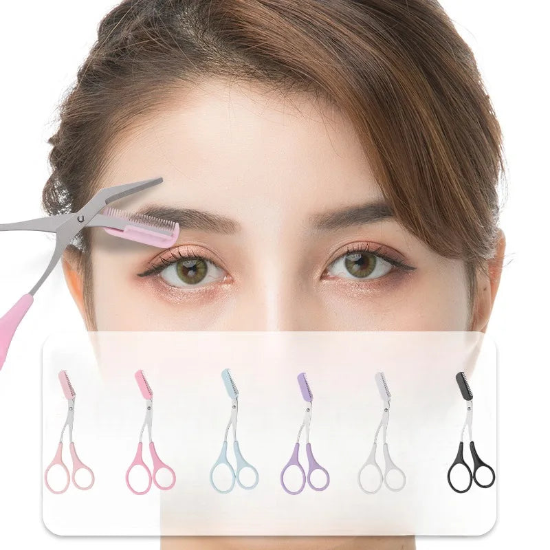 Pink Eyebrow Trimming Scissors with Built-in Comb - Stainless Steel, Precise Grooming Tool, Creating Perfect Eyebrows