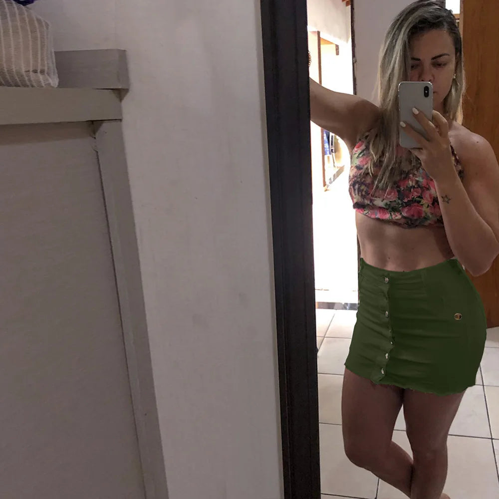 Women's Clothing Skirts new casual fashion high waist solid color hip hugging short skirt denim single breasted half skirt