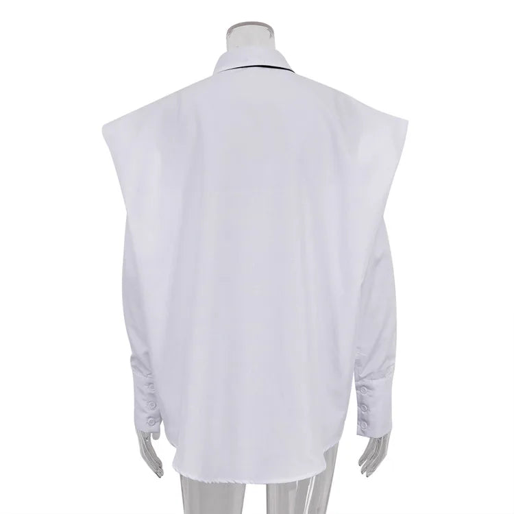 Fashion White Woman Blouse  New Elegant Lapel Long Sleeve Shirt Blusa Streetwear Chic Pocket Blusa Top Female Clothing