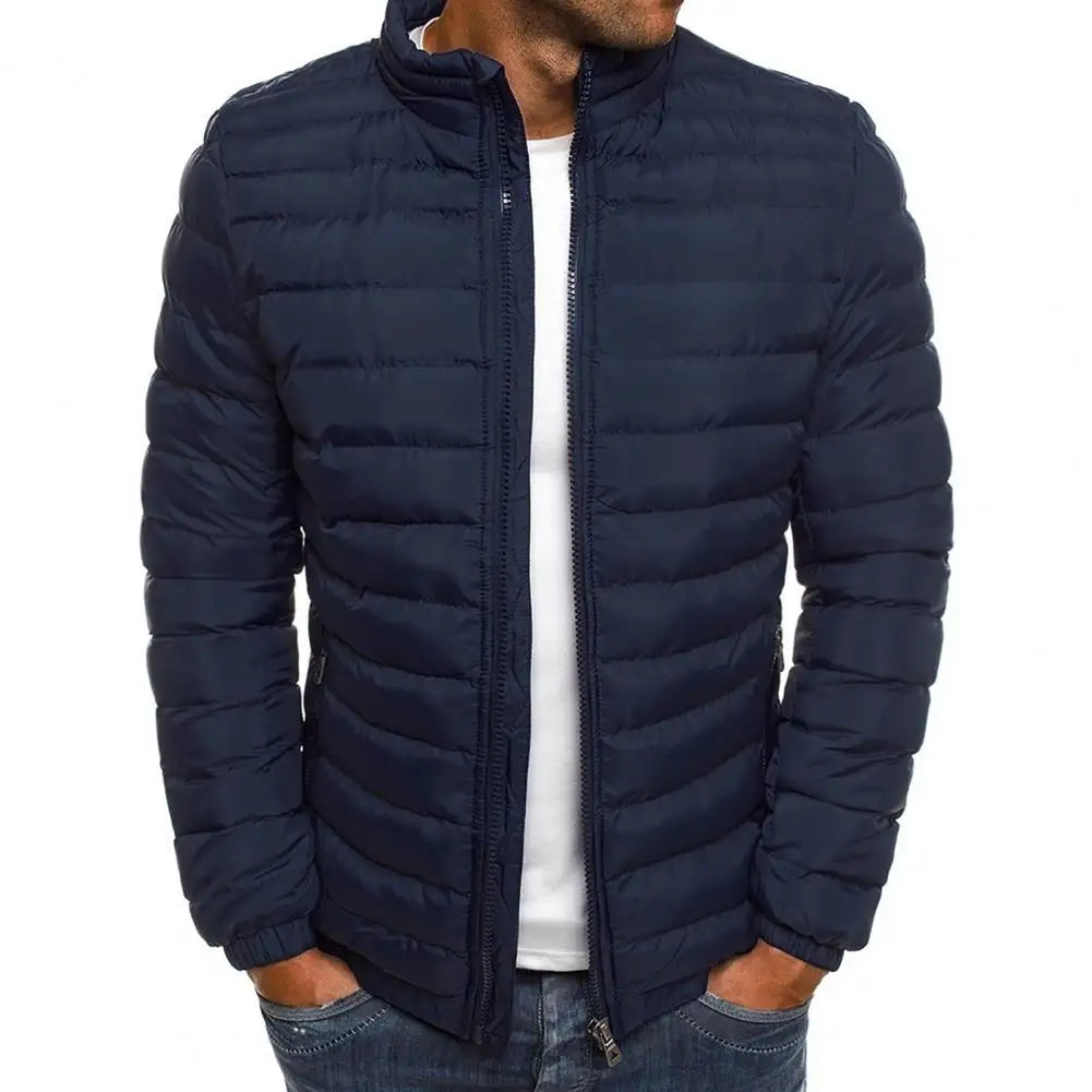 Stylish Men Coat Autumn Winter Puffer Jacket Solid Color Thicken Warm Men Coat  Stand Collar