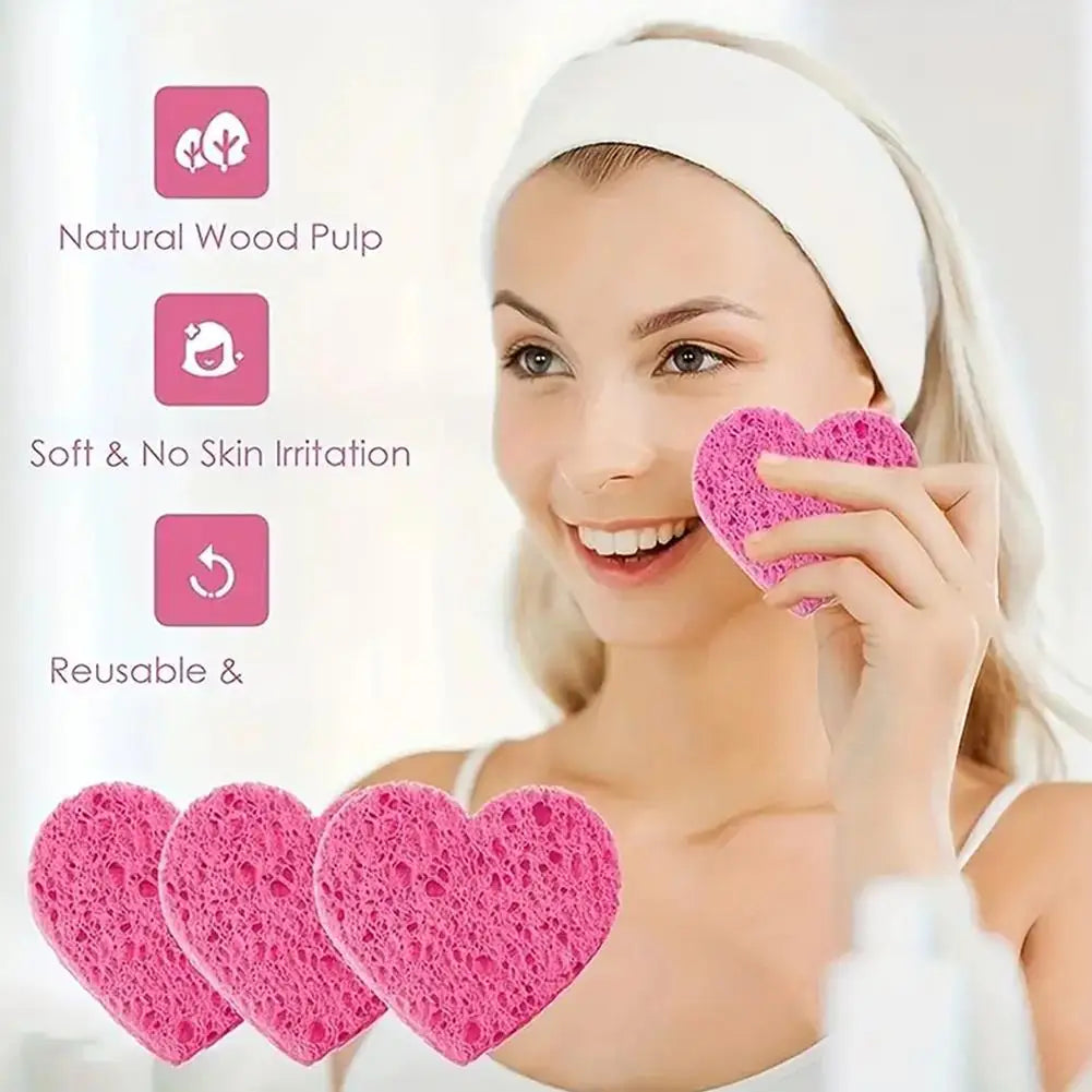 10 esponjas de fibra en forma de corazón, esponja de exfoliación facial, exfoliación de poros, masaje, maquillaje, limpieza facial natural B9D5