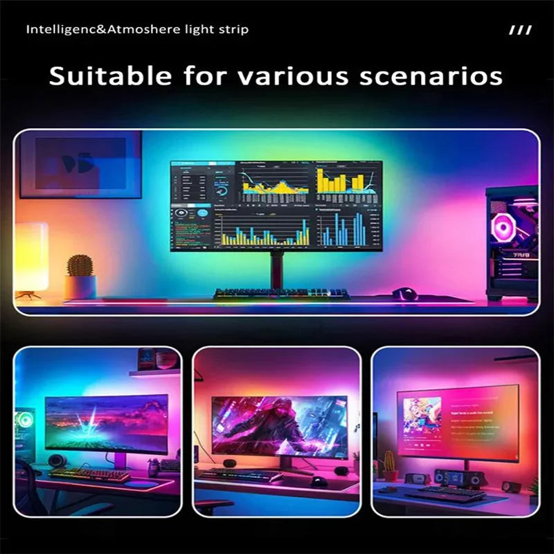Gaming Lights Music Sync Strip Smart Ambient Lighting PC Display Backlight Strip Smart Control RGBIC DIY Party Screen Light Game