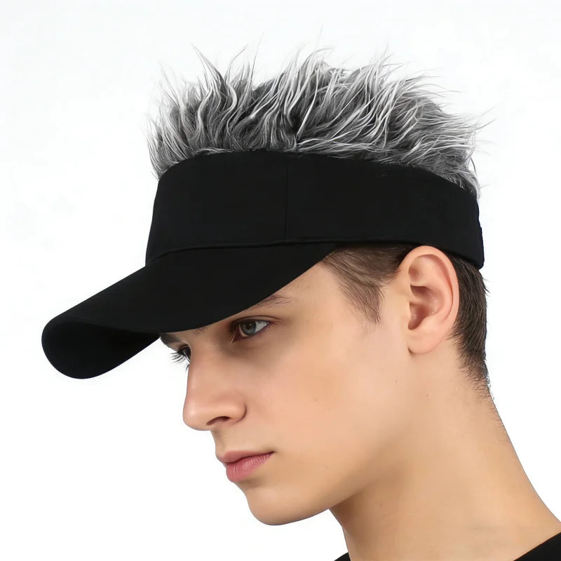 Synthetic Spiked Wig Hair Golf Baseball Cap Men Women Fake Hair An-ti UV Sunhat Sports Running Sunshade Visors Hip-Hop Headwear